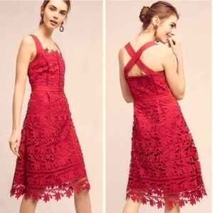 Anthropologie HD in Paris NWT Berry Maroon Crochet Lace Midi Dress Size 6